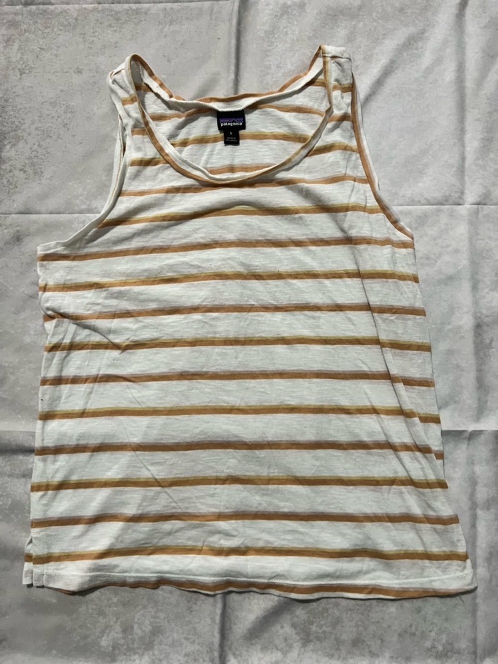 Patagonia White and Tan Striped Scoop-Neck Tank